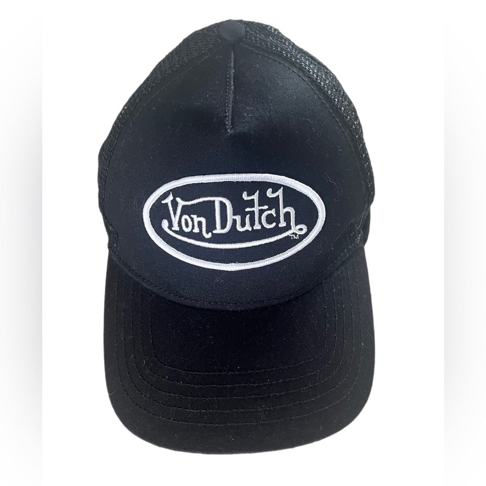 Von Dutch Classic SnapBack Black Trucker Hat with white embroidered logo, OS